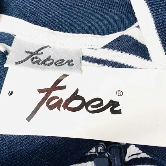 FABER Men Short Sleeve Collared Blue/White Striped Polo Style Shirt Sz Large 36 - Picture 10 of 12